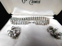Stunning Austrian Rhinestone Clear / White Earrings, 6.5"  3 Row Rhinestone Bracelet 